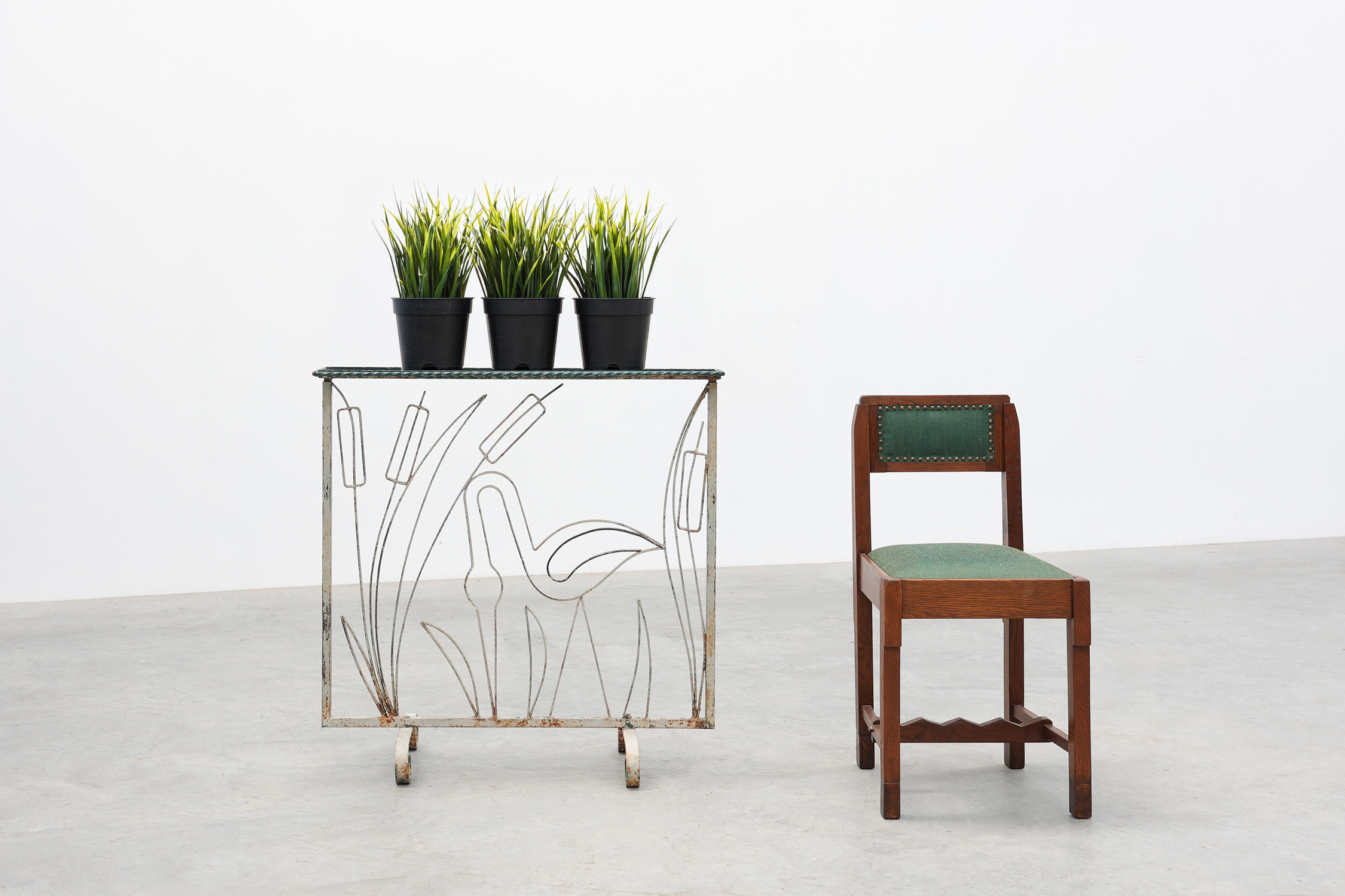 Art Deco Wrought Iron Plant Stand with Heron and Bulrushes, France, Circa 1920thumbnail